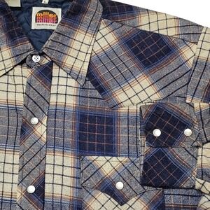 VTG Miller Western Wear Plaid Flannel Quilted Pearl Snap Shirt Jacket Large Mens
